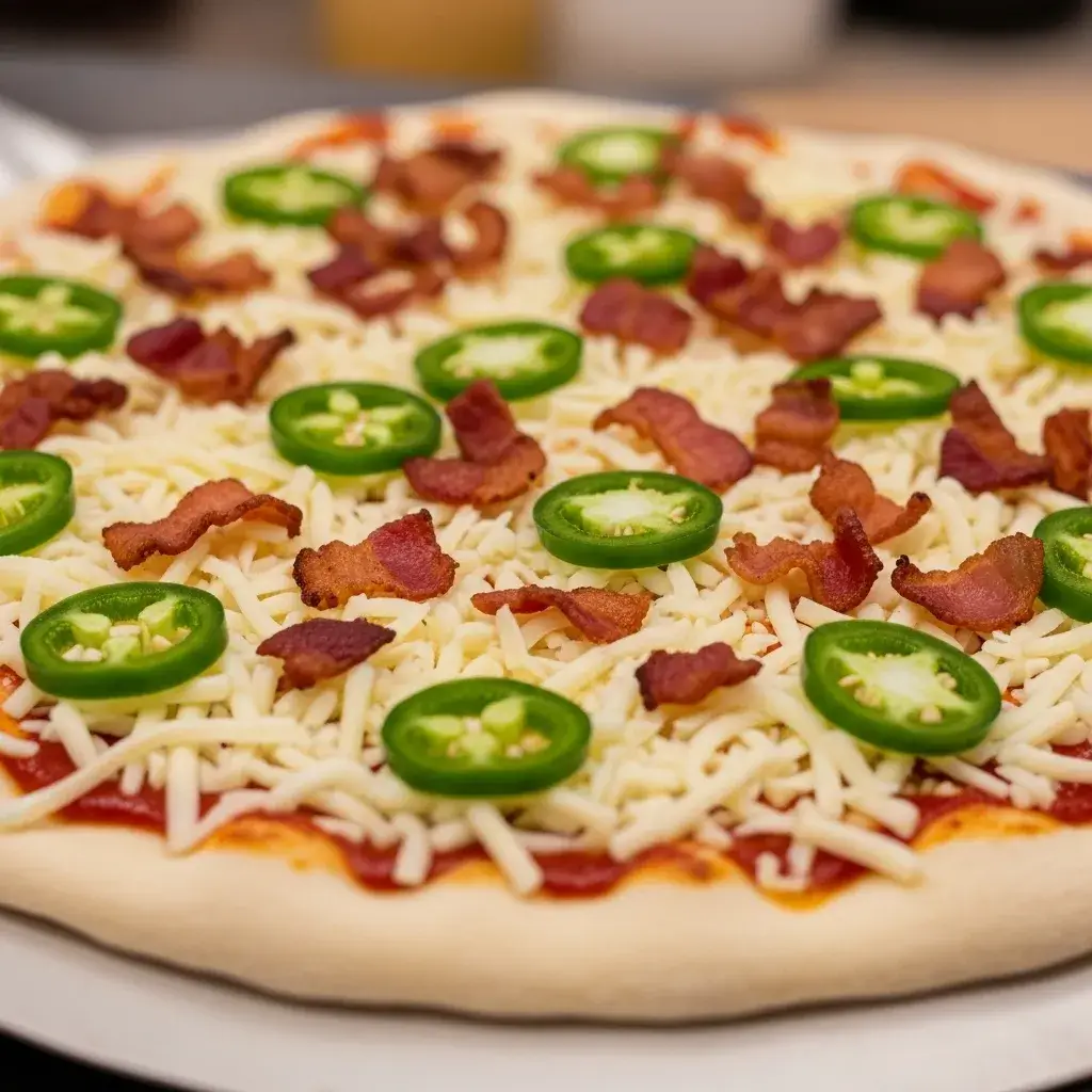 Jalapeño Popper Pizza Recipe: The Ultimate Spicy, Creamy Pie 9 unbaked topped jalapeño popper pizza recipe