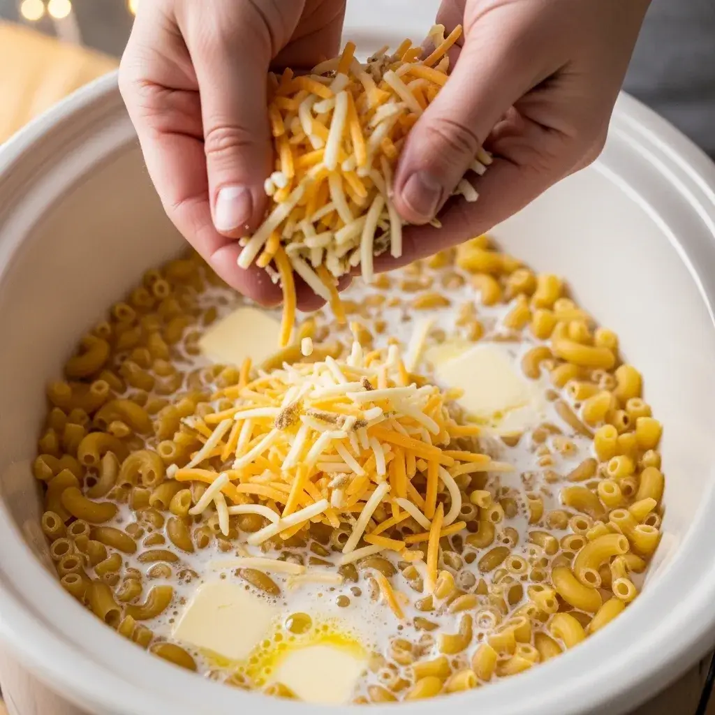 Crockpot Mac and Cheese 7 adding cheese to crockpot for mac and cheese