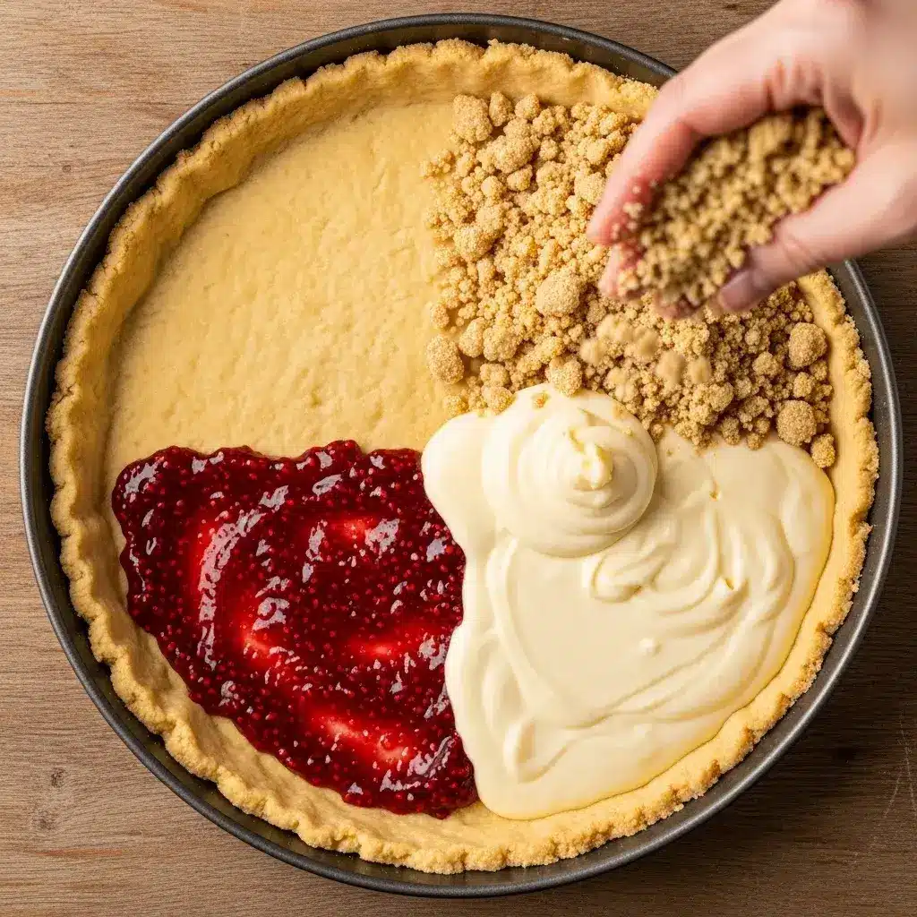 Blackberry Pistachio Dream Bars 10 assembling layers of dream bars