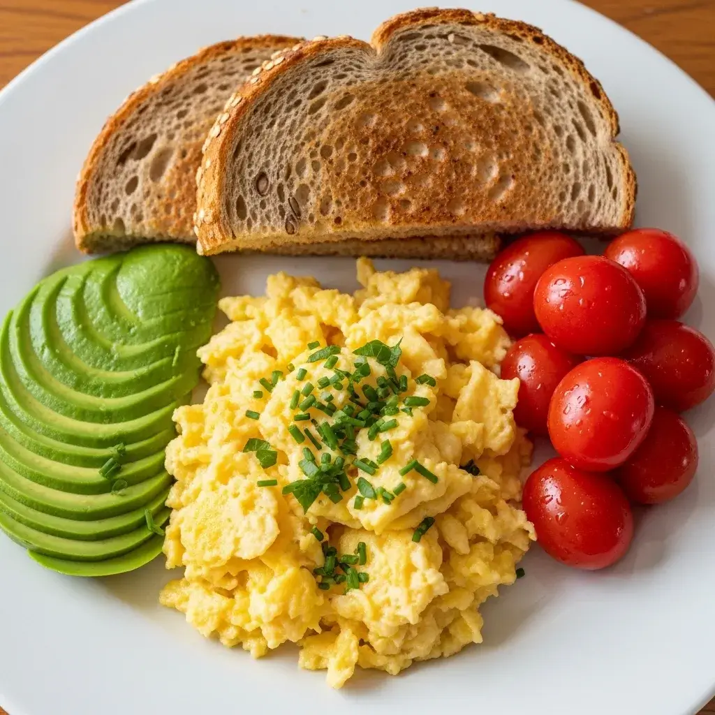 Creamy Cottage Cheese Scrambled Eggs 11 creamy scrambled eggs served on a breakfast plate