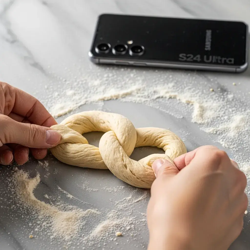 Cinnamon Sugar Soft Pretzels 7 dipping pretzel in baking soda bath
