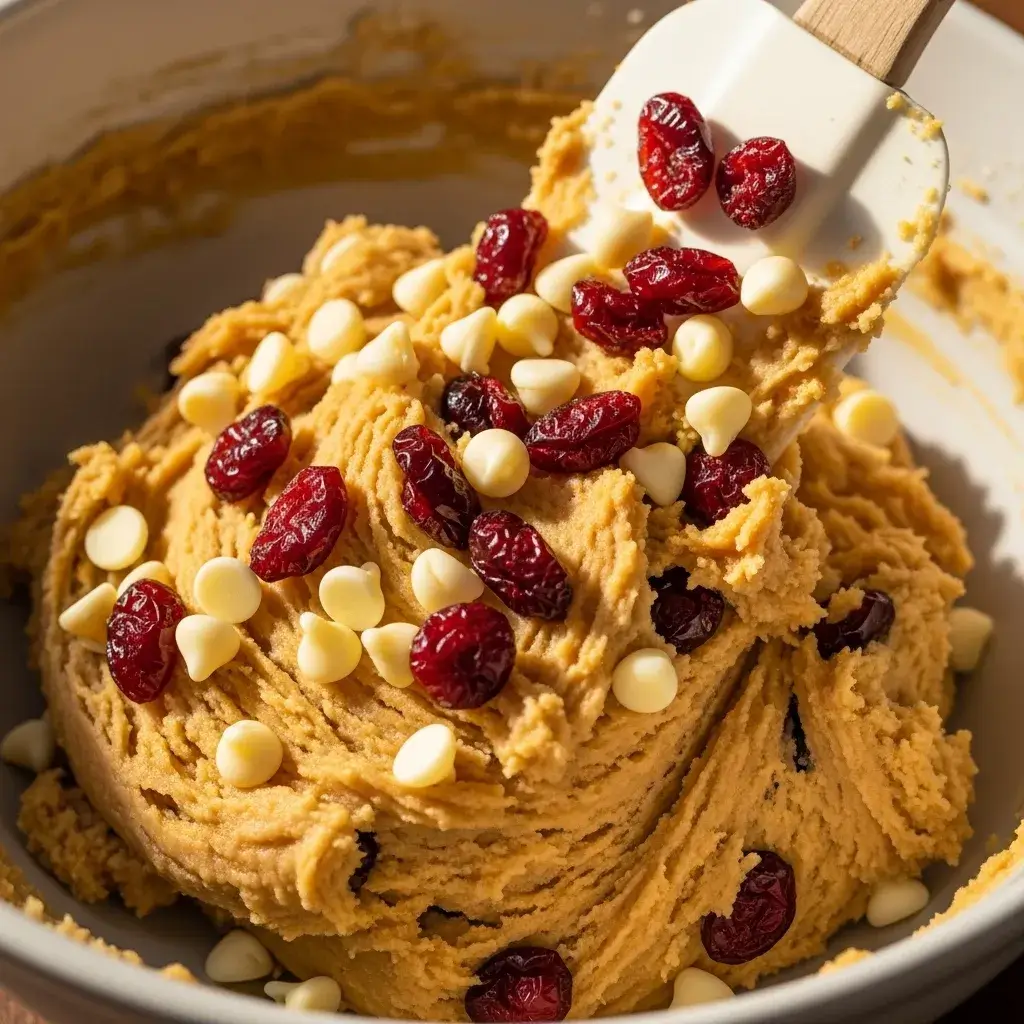 White Chocolate Cranberry Cookies 10 folding cranberries and white chocolate into cookie dough