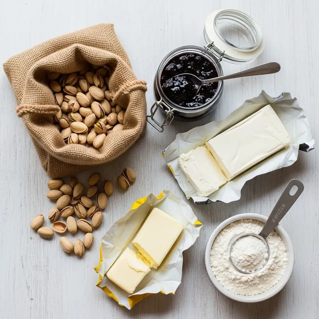 Blackberry Pistachio Dream Bars 9 ingredients for pistachio dream bars