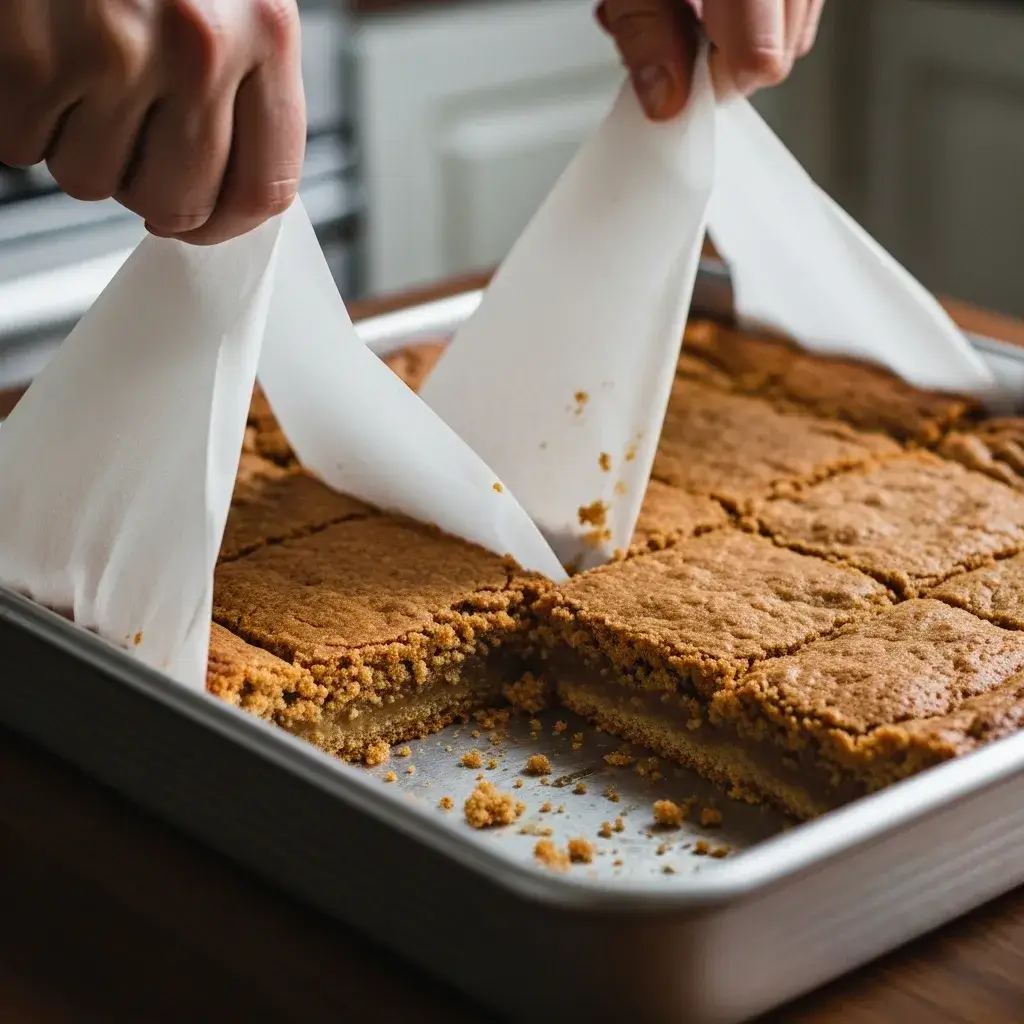 Oatmeal Chocolate Chip Bars 8 lifting baked oatmeal chocolate chip bars from pan