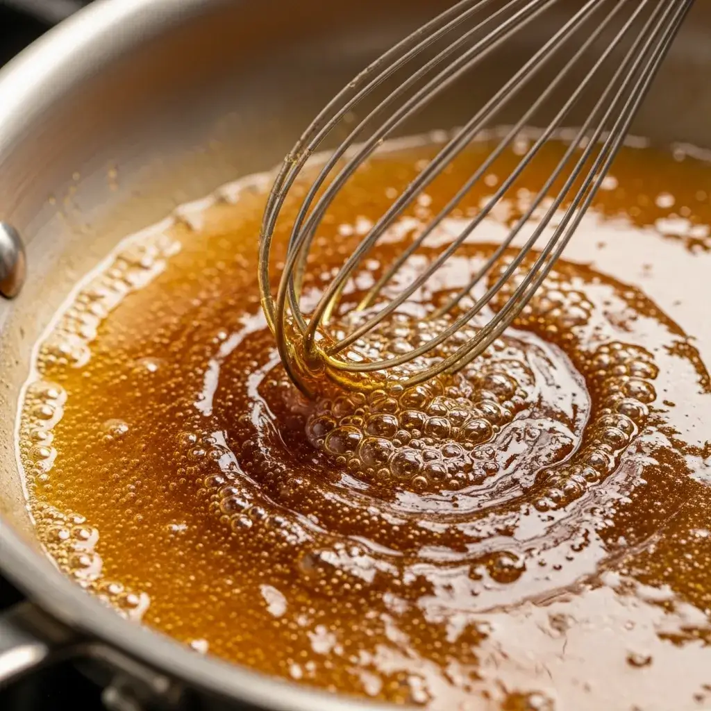 Hot Honey Feta Chicken 11 making hot honey glaze in pan