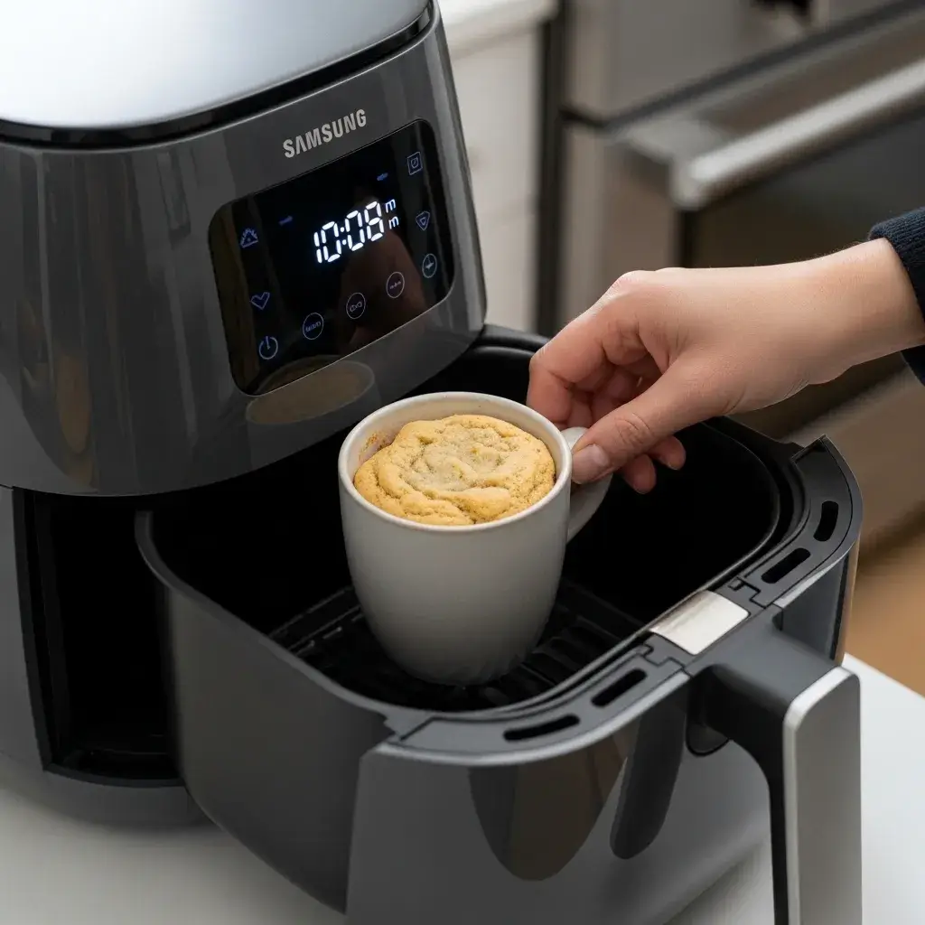 15-Minute Air Fryer Mug Cookie 11 mixing cookie dough in a mug