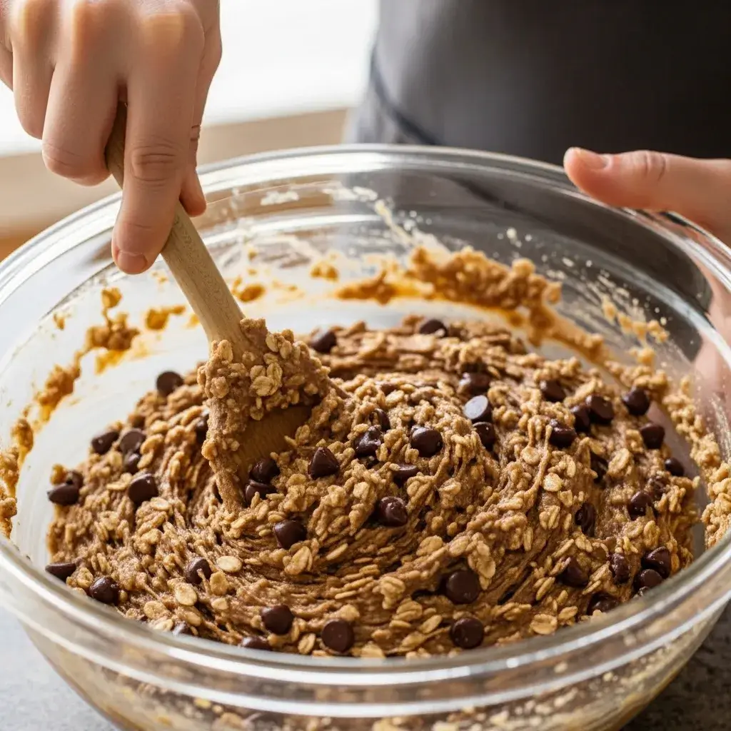 Oatmeal Chocolate Chip Bars 7 mixing oatmeal chocolate chip bar batter in a bowl