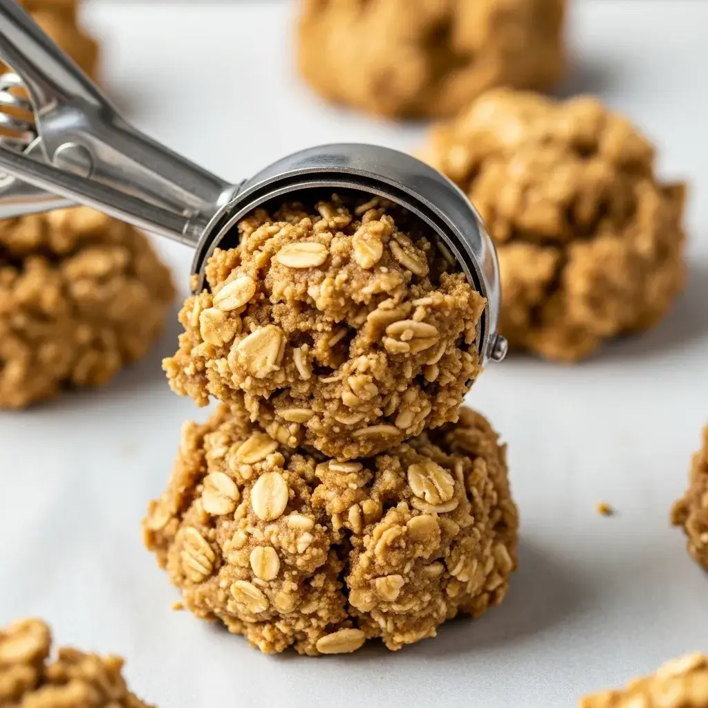 3 Ingredient Oatmeal Cookies With Egg 10 scooping 3 ingredient oatmeal cookie dough onto pan