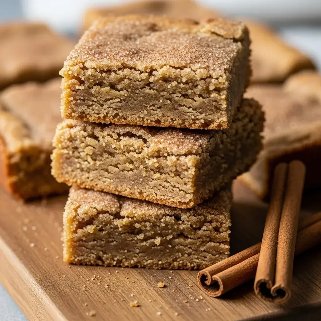 Easy Cinnamon Sugar Blondies 11 stack of easy cinnamon sugar blondies with crackly
