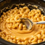 Crockpot Mac and Cheese 6 stirring creamy mac and cheese in a crockpot