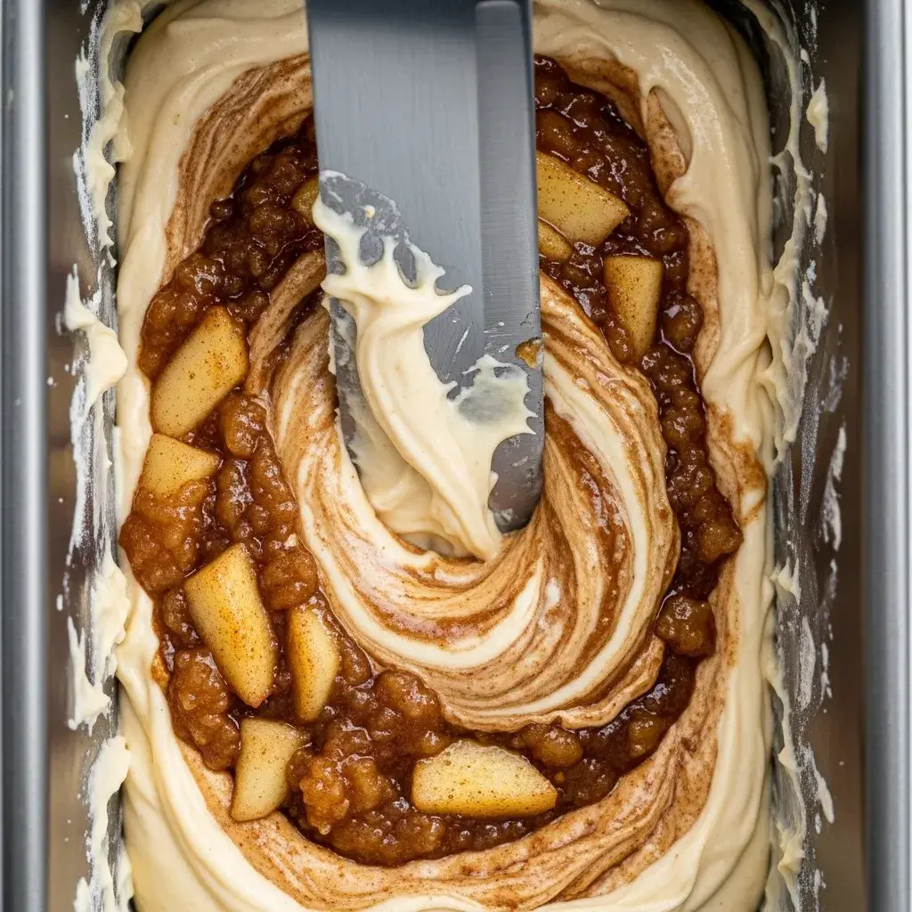 Amazing Moist Cinnamon Apple Fritter Bread Recipe 9 swirling batter for cinnamon apple bread