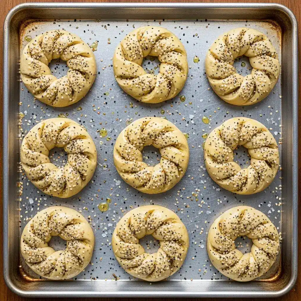 Spinach And Cottage Cheese Flagels 11 unbaked flagels with seasoning on tray