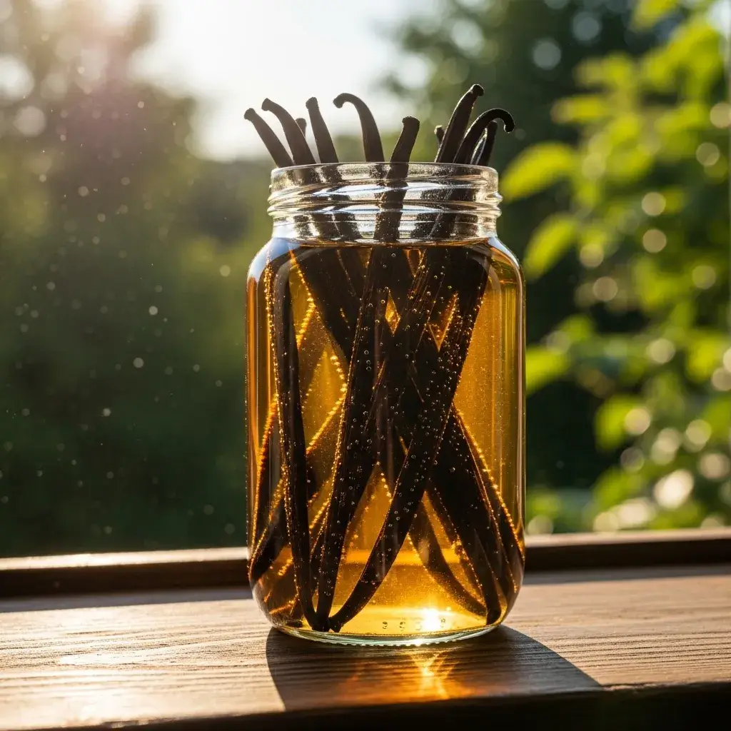 Homemade Vanilla Bean Paste Recipe 9 vanilla beans steeping in alcohol for paste