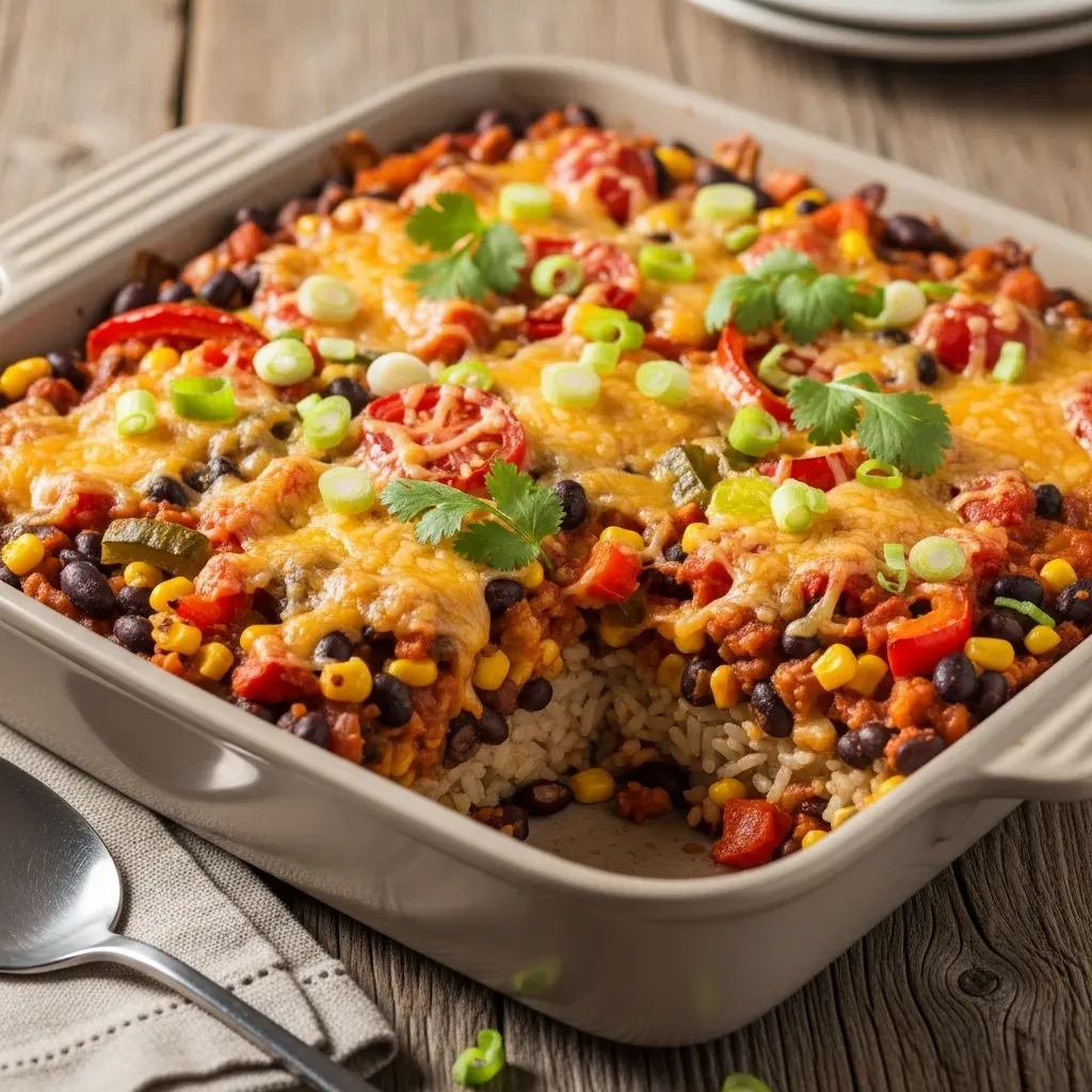 Hearty Brown Rice and Black Bean Casserole