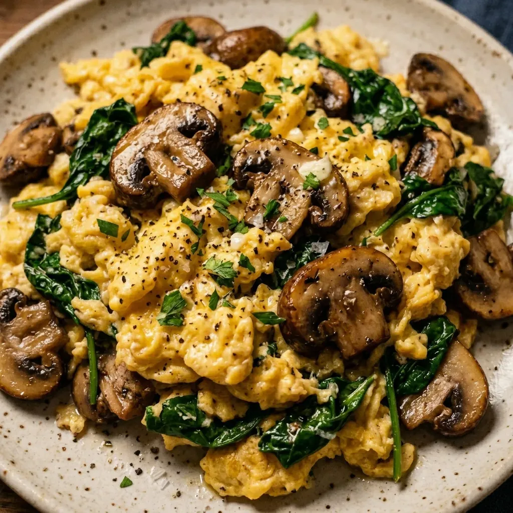 Mushroom Spinach Scrambled Eggs (10-Minutes)