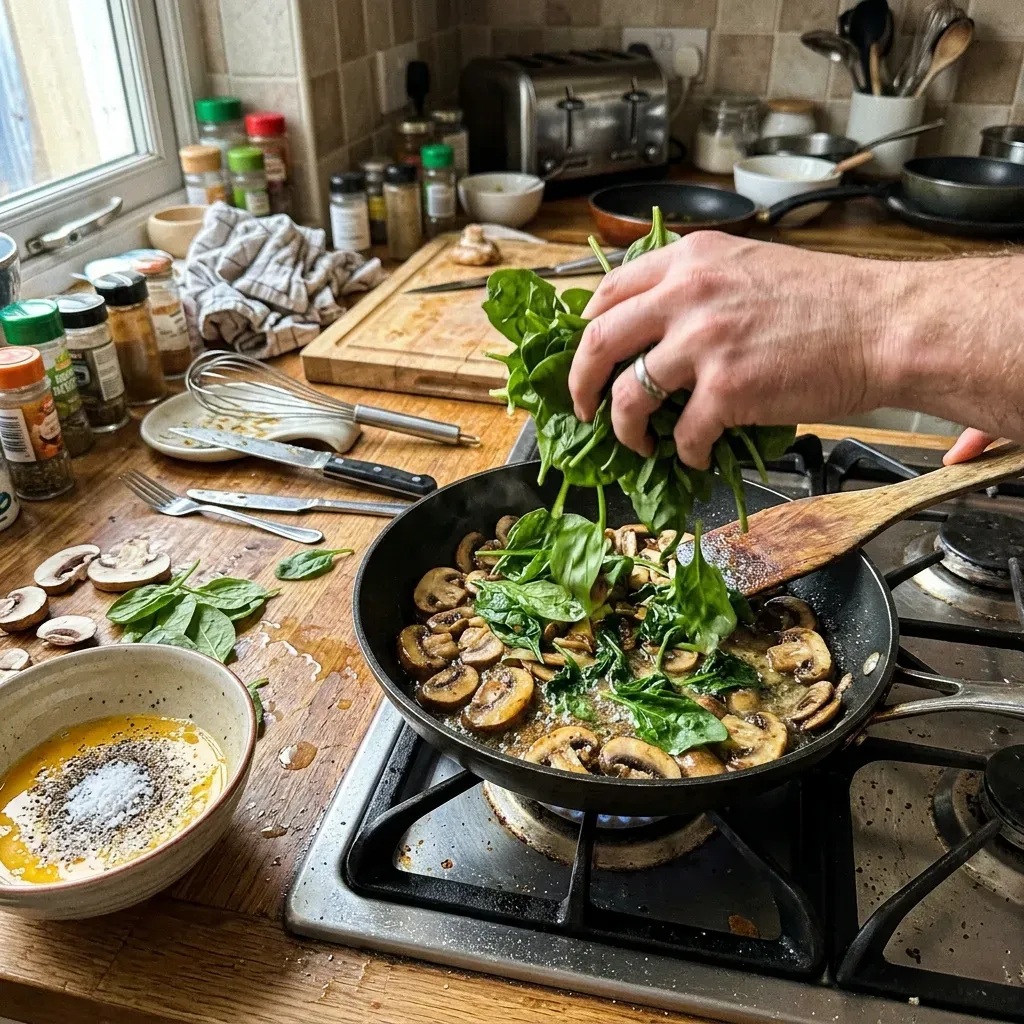 Mushroom Spinach Scrambled Eggs (10-Minutes)