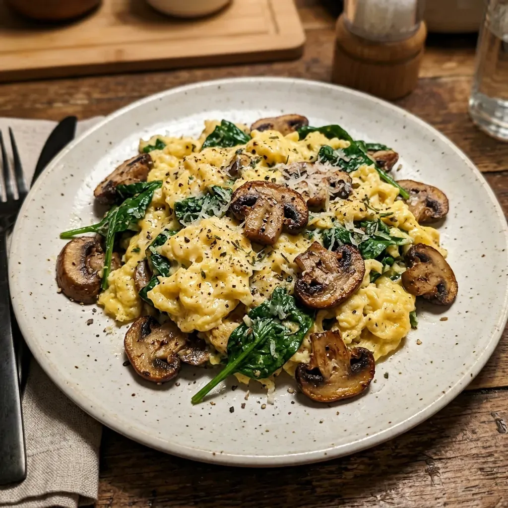 Mushroom Spinach Scrambled Eggs (10-Minutes) 9 Mushroom Spinach Scrambled Eggs (10-Minutes)