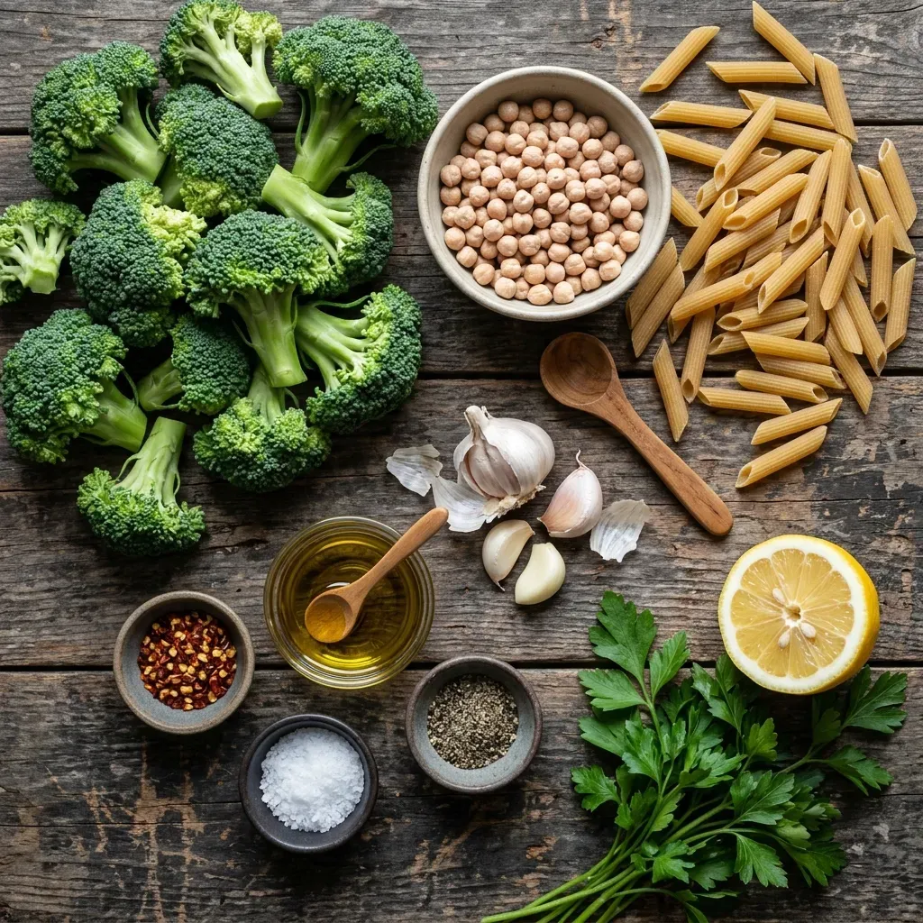 Broccoli Chickpea Pasta with Garlic Olive Oil