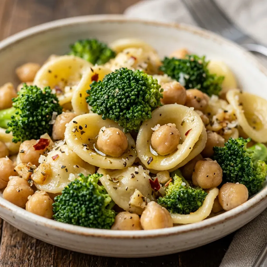 Broccoli Chickpea Pasta with Garlic Olive Oil