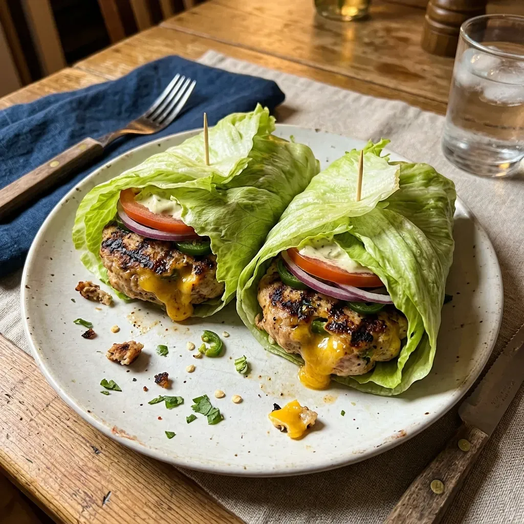 Lettuce Wrapped Grilled Jalapeño Cheddar Turkey Burgers 9 Lettuce Wrapped Grilled Jalapeño Cheddar Turkey Burgers