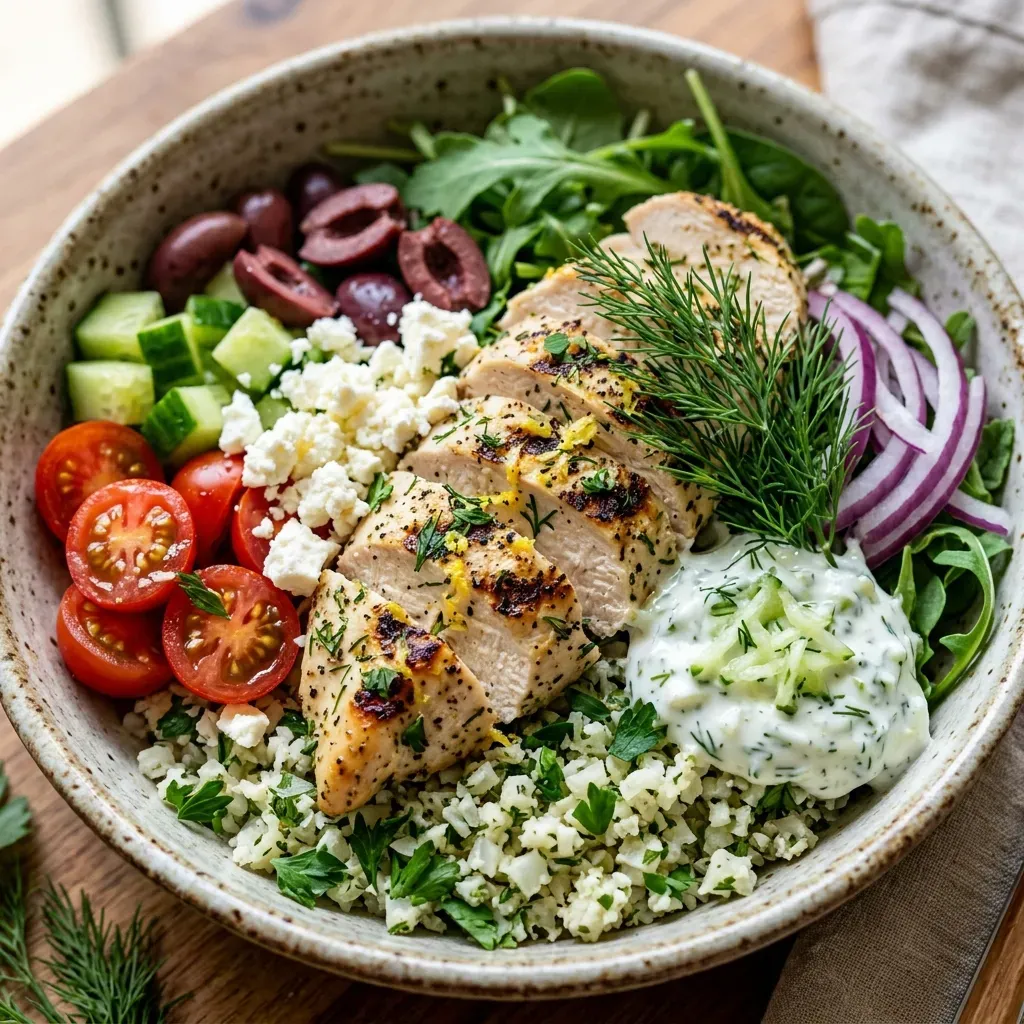 Low Carb High Protein Mediterranean Lemon Dill Chicken Bowl 9 Low Carb High Protein Mediterranean Lemon Dill Chicken Bowl