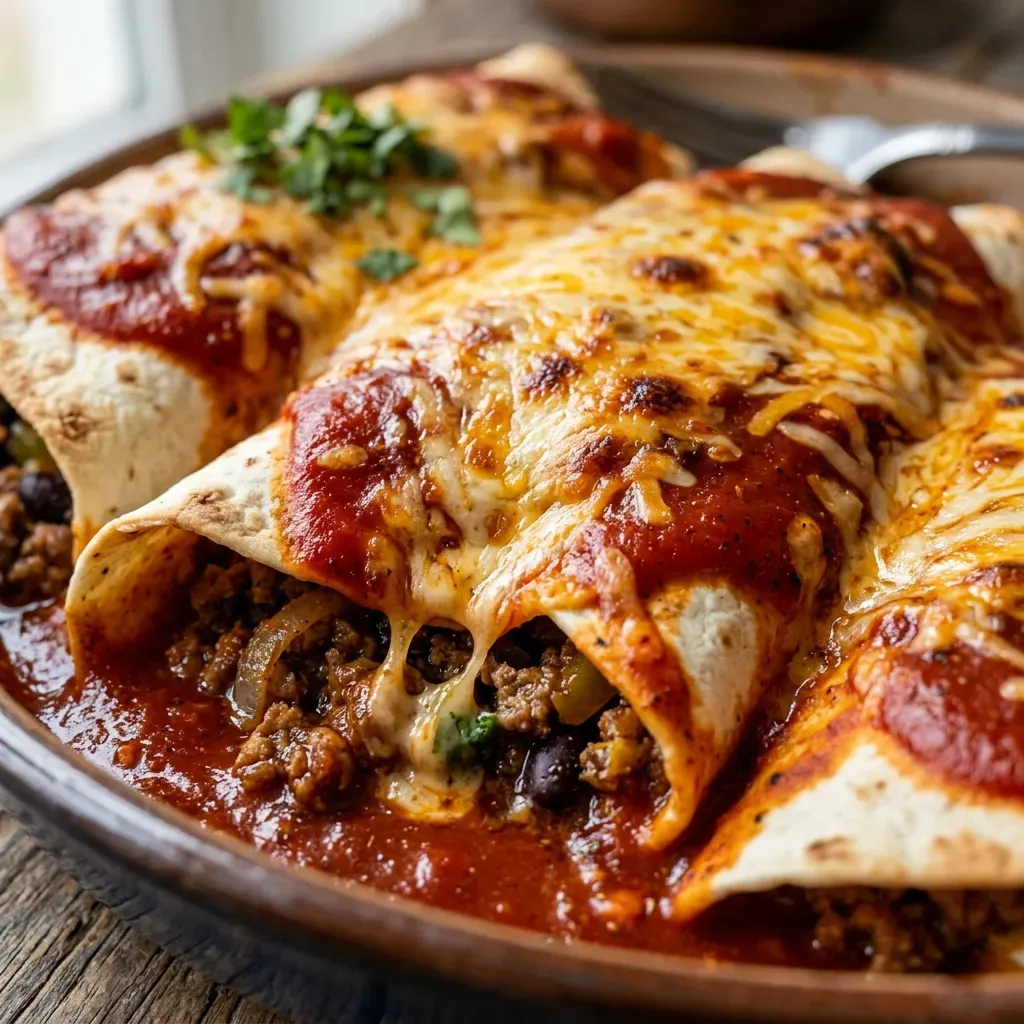 Smothered Ground Beef Burritos Recipe