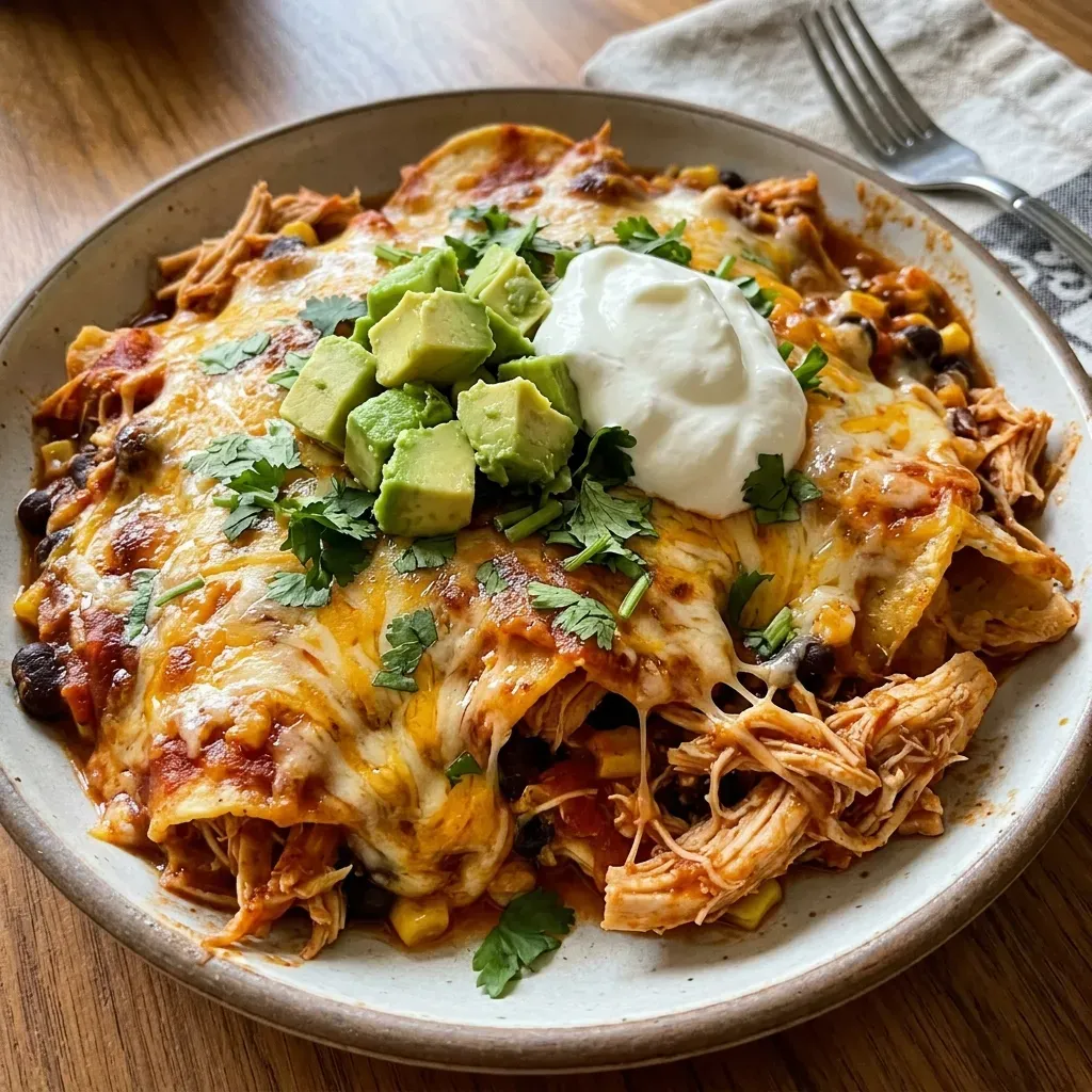 Easy Crockpot Chicken Enchilada Casserole