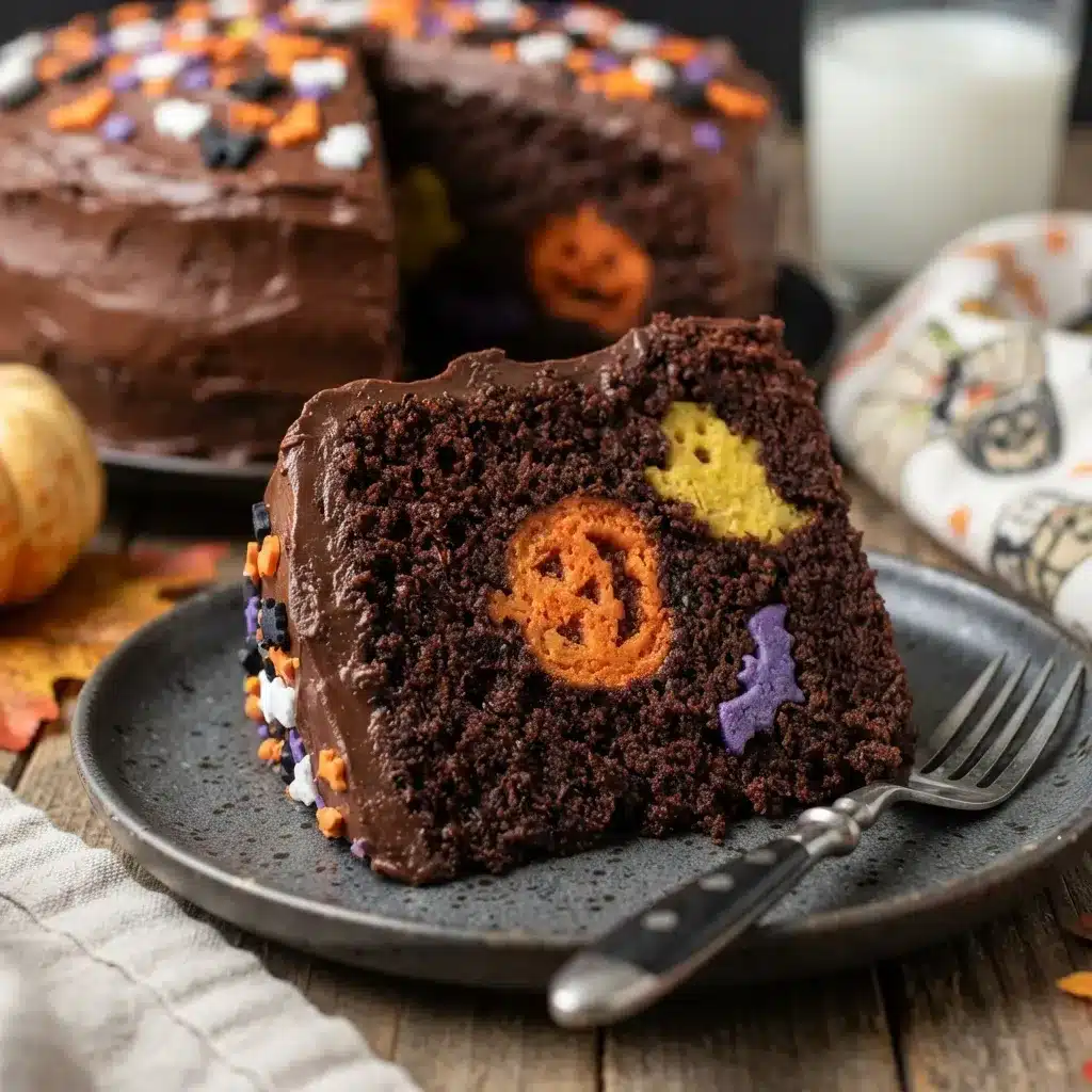 Easy Halloween Hidden Shapes Chocolate Cake