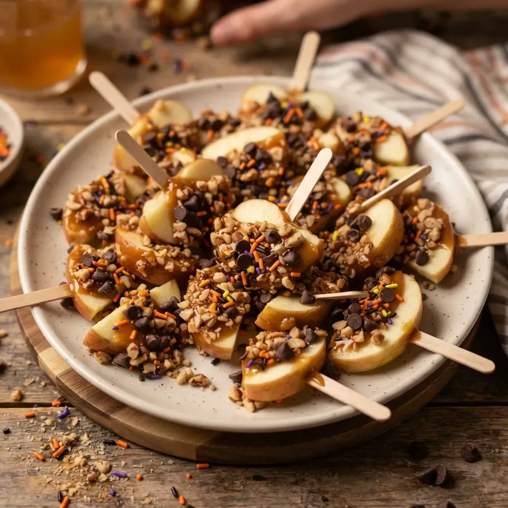 Halloween Caramel Apple Slice Bites