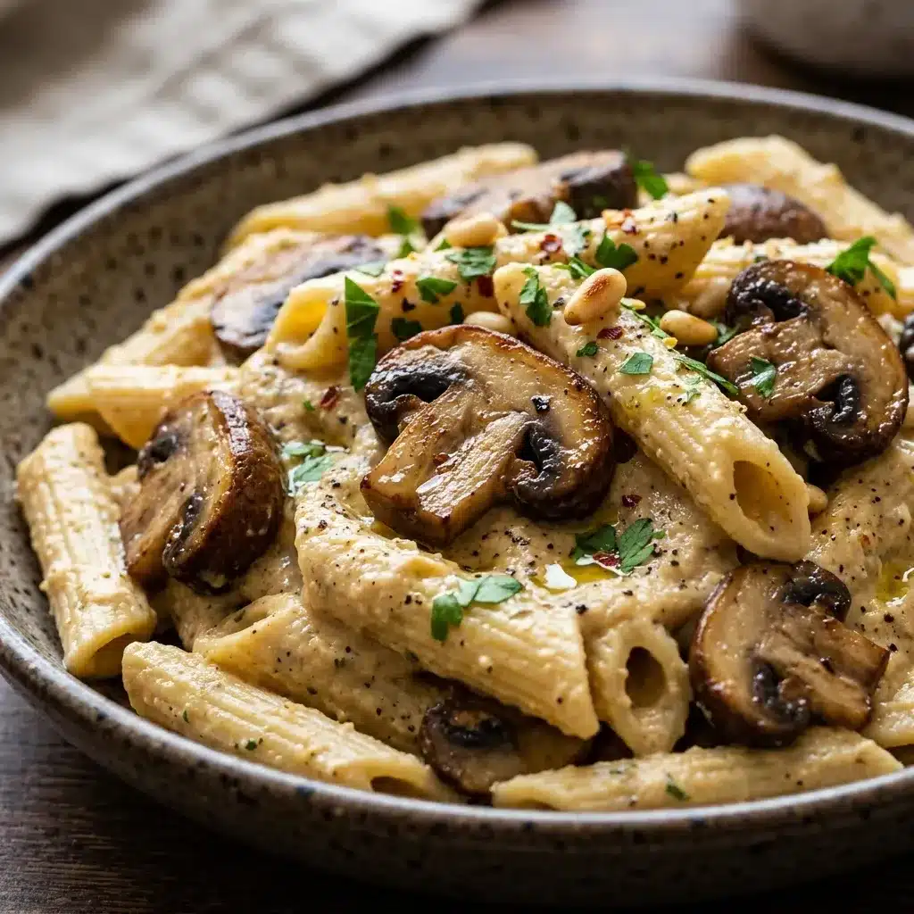 Creamy Hummus Pasta With Mushrooms